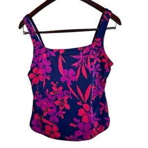 Victorias Secret Floral Tankini Top Navy Pink Purple Square Neck Size M Swim Top